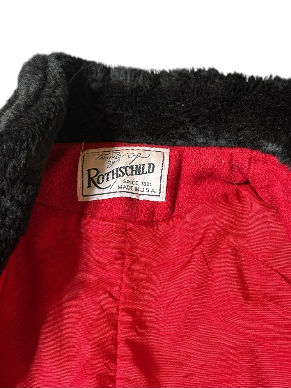 VTG Rothschild Red Wool Princess Coat Sz 8 Black Faux Fur Trim Frog Closure USA - Picture 7 of 8